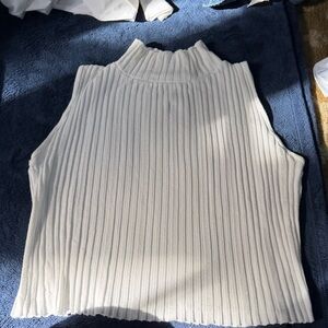 Zara Cream Ribbed Mock Neck Sleeveless Tank